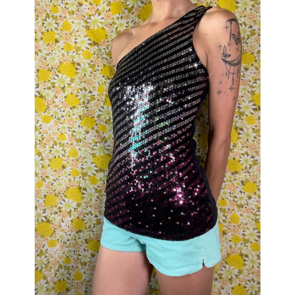 Women’s y2k Express Sequin One Shoulder Tank Top